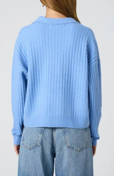 French Connection Vhari Johnny Collar Sweater In Dusted Blue In Blue