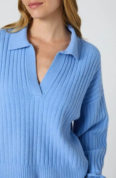 French Connection Vhari Johnny Collar Sweater In Dusted Blue In Blue