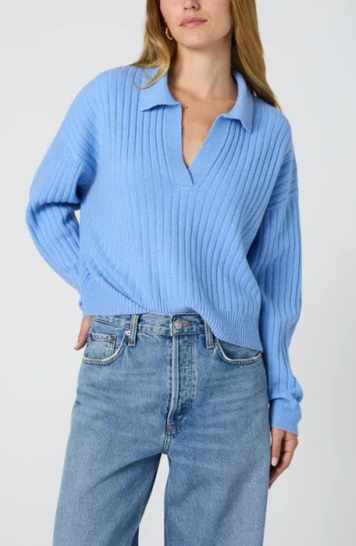 French Connection Vhari Johnny Collar Sweater In Dusted Blue In Blue