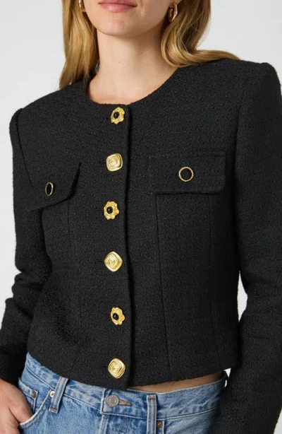 French Connection Mismatched Button Tweed Jacket In Black