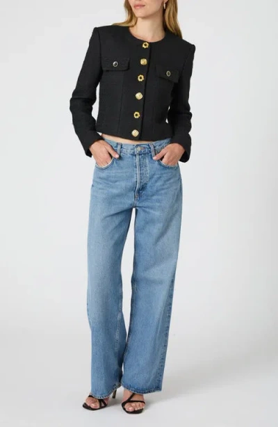 French Connection Mismatched Button Tweed Jacket In Black