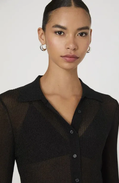 French Connection Metallic Collared Cardigan In Black