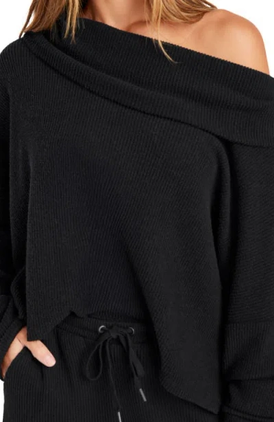 Splendid Womens Drapey Waffle Pullover Top In Black