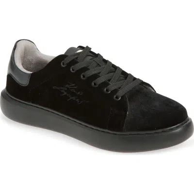 Karl Lagerfeld Paris Embroidered Logo Velvet Sneaker In Black