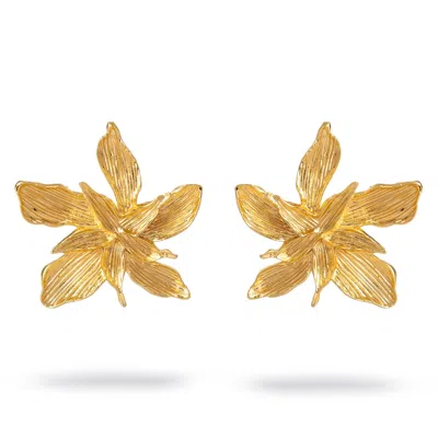 Ebru Jewelry Women's Floral Majesty Gold Stud Earrings - Gold In Blue