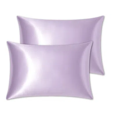 Hi Silk Thistle Purple Glacé Mulberry Silk Pillowcase Set Of Two - Twenty Five Momme In Purple