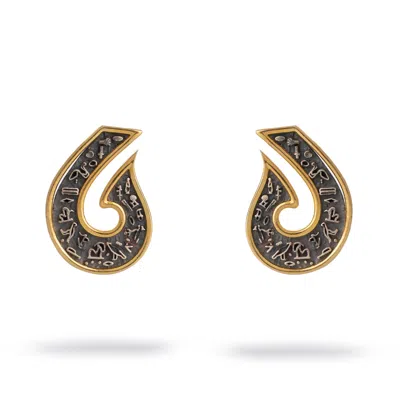 Ebru Jewelry Women's Gold / Silver Sacred Script Two Tone Stud Earrings - Gold In Blue