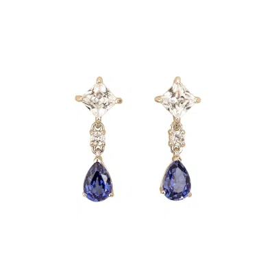 Juvetti Women's Blue / White Ori Diamond & Blue Sapphire Earrings Set In White Gold In Brown