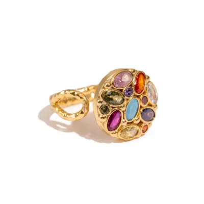 Ebru Jewelry Women's Blue / Gold Cosmic Energy Multi Gemstone Adjustable Ring - Multicolour In Multi