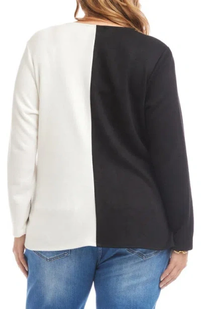 Karen Kane Colorblock Satin Bow Crossover Hem Knit Top In Multi