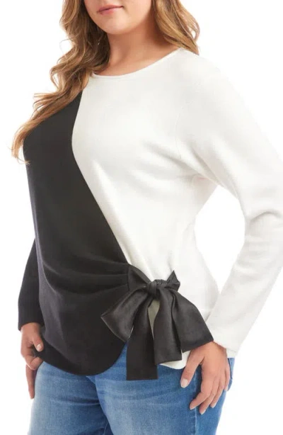 Karen Kane Colorblock Satin Bow Crossover Hem Knit Top In Multi