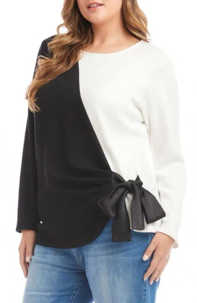 Karen Kane Colorblock Satin Bow Crossover Hem Knit Top In Multi