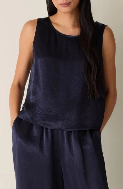 Eileen Fisher Satin Ballet Neck Shell Top In Black