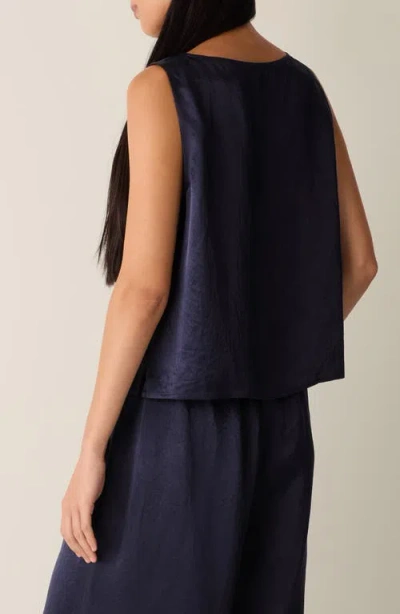 Eileen Fisher Satin Ballet Neck Shell Top In Black