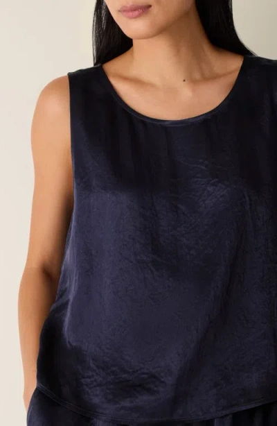 Eileen Fisher Satin Ballet Neck Shell Top In Black