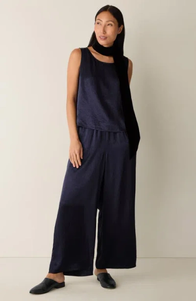 Eileen Fisher Satin Ballet Neck Shell Top In Black