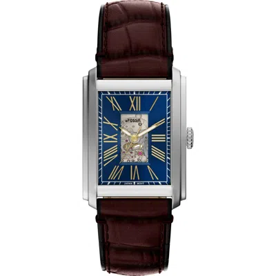 Fossil Carraway Open Heart Leather Strap Watch, 30mm X 42mm In Burgundy