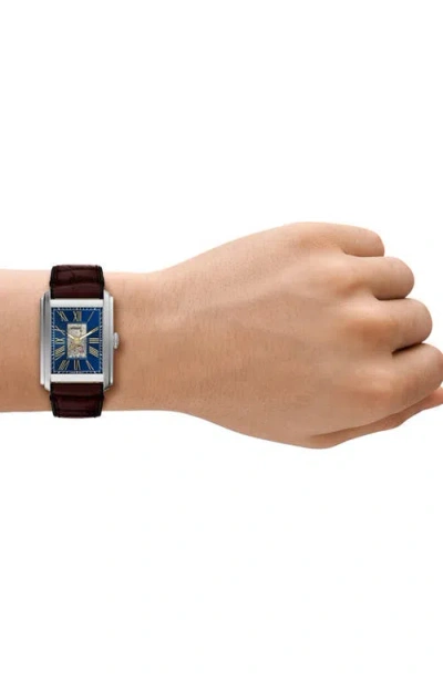 Fossil Carraway Open Heart Leather Strap Watch, 30mm X 42mm In Burgundy