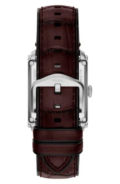 Fossil Carraway Open Heart Leather Strap Watch, 30mm X 42mm In Burgundy