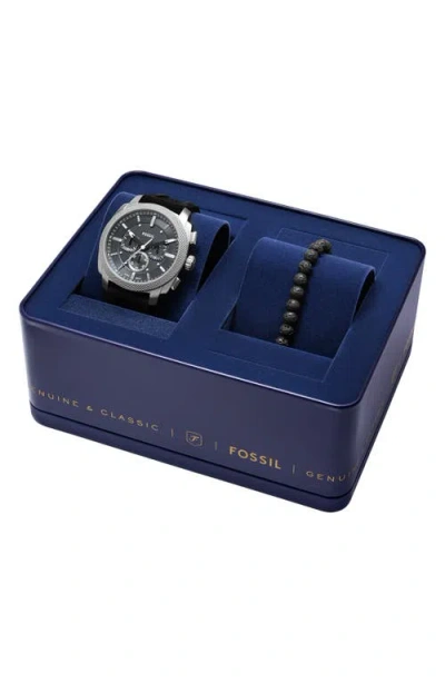 Fossil Machine Chronograph Silicone Strap Watch & Bracelet Set, 44mm In Black