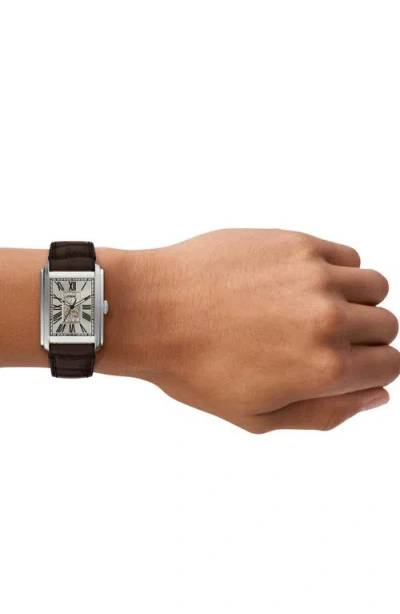 Fossil Carraway Open Heart Leather Strap Watch, 30mm X 42mm In Brown