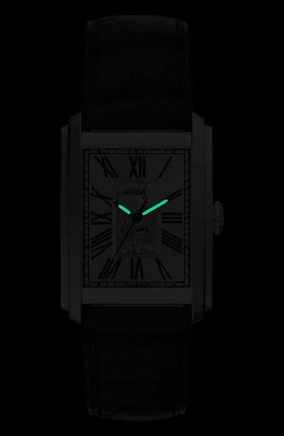 Fossil Carraway Open Heart Leather Strap Watch, 30mm X 42mm In Brown