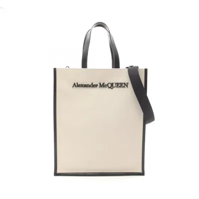 Pre-owned Alexander Mcqueen Black White Canvas Leather Tote Bag () In Multi