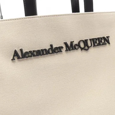 Pre-owned Alexander Mcqueen Black White Canvas Leather Tote Bag () In Multi
