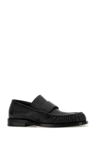 Jil Sander Men Ruched Leather Loafers In Black