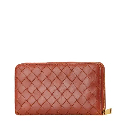 Pre-owned Bottega Veneta Intrecciato Brown Leather Long Wallet (bi-fold) ()
