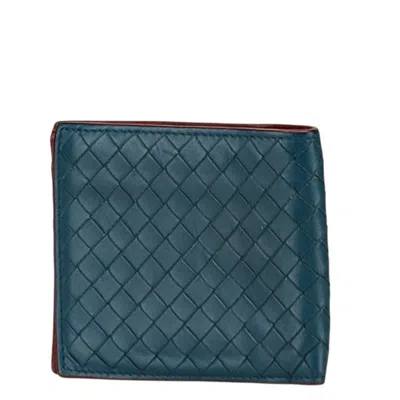 Pre-owned Bottega Veneta Blue Green Red Color Leather Wallet (bi-fold) ()