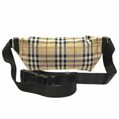 Pre-owned Burberry Beige Black Red Color Nylon Leather Fanny Pack Sling Bag ()