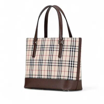 Pre-owned Burberry Beige Brown Canvas Leather Tote Bag ()