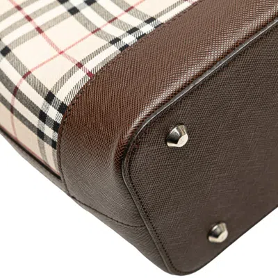 Pre-owned Burberry Beige Brown Canvas Leather Tote Bag ()