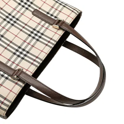 Pre-owned Burberry Beige Brown Canvas Leather Tote Bag ()