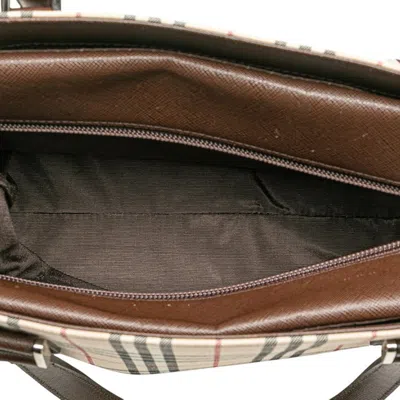 Pre-owned Burberry Beige Brown Canvas Leather Tote Bag ()