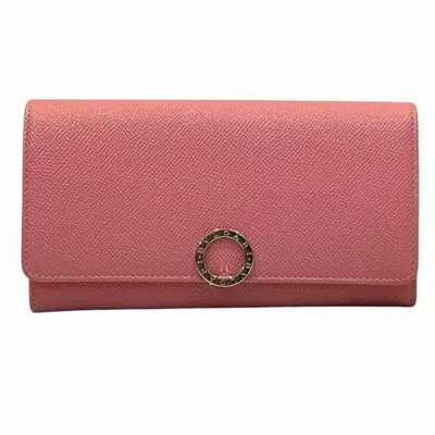 Pre-owned Bvlgari Pink Red Color Leather Long Wallet (bi-fold) () In Multi
