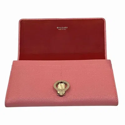 Pre-owned Bvlgari Pink Red Color Leather Long Wallet (bi-fold) () In Multi