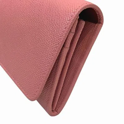 Pre-owned Bvlgari Pink Red Color Leather Long Wallet (bi-fold) () In Multi