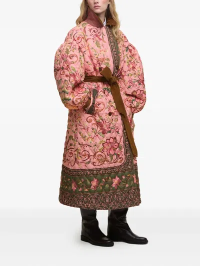 Farm Rio X Barbour Cami Floral Quilted Belted Coat In Pink