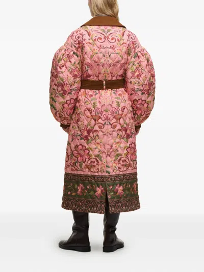Farm Rio X Barbour Cami Floral Quilted Belted Coat In Pink
