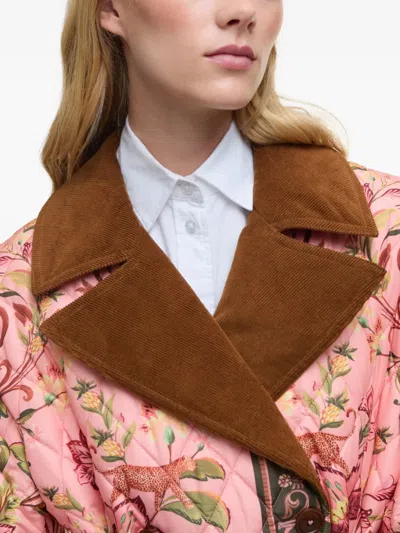 Farm Rio X Barbour Cami Floral Quilted Belted Coat In Pink