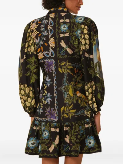 Farm Rio Button Floral Mini Dress In Black