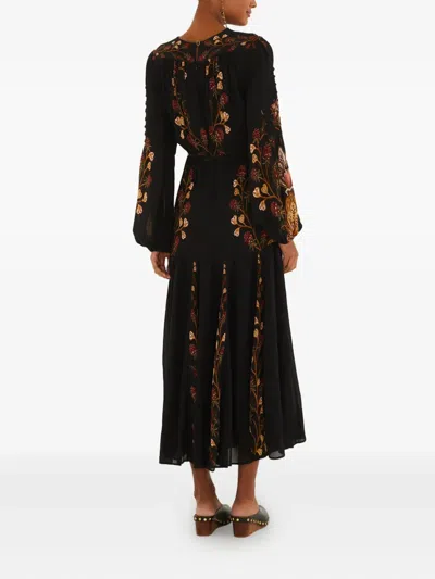 Farm Rio Floral Tie Maxi Dress In Black