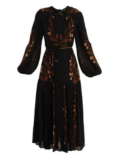 Farm Rio Floral Tie Maxi Dress In Black