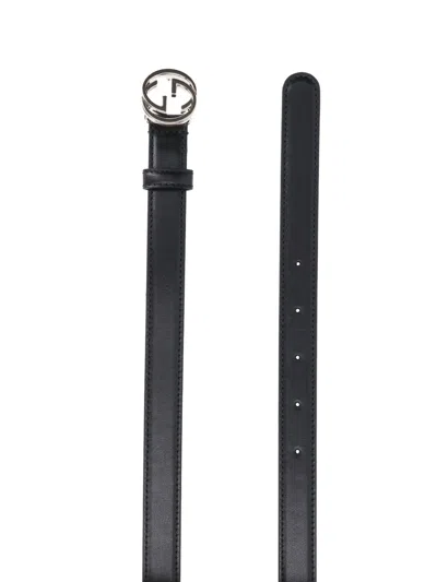 Gucci Logo-buckle Leather Belt In Black