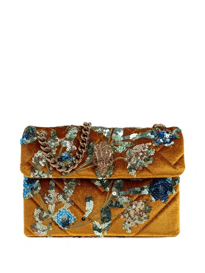 Kurt Geiger Mini Velvet Kensington Sequin-embellished Quilted Shoulder Bag In Brown