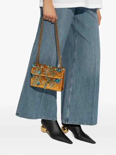 Kurt Geiger Mini Velvet Kensington Sequin-embellished Quilted Shoulder Bag In Brown