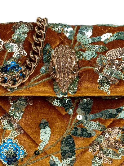 Kurt Geiger Mini Velvet Kensington Sequin-embellished Quilted Shoulder Bag In Brown