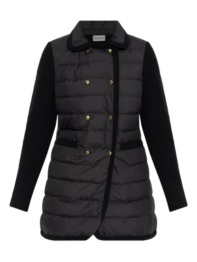Moncler Double-breasted Wool And Cashmere-blend And Quilted Shell Down Cardigan. In Black